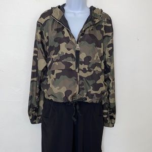 Cropped Camo Zip Front Hoodie Windbreaker.